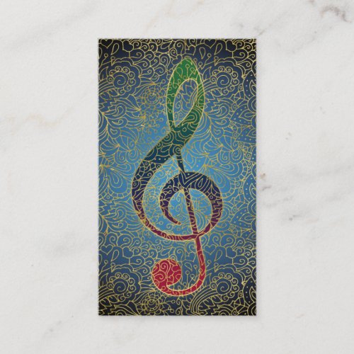 Treble Clef Gold Filigree _ Colorful Music Business Card