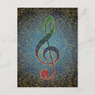 Treble Clef Gold Filigree - Colorful Music Postcard