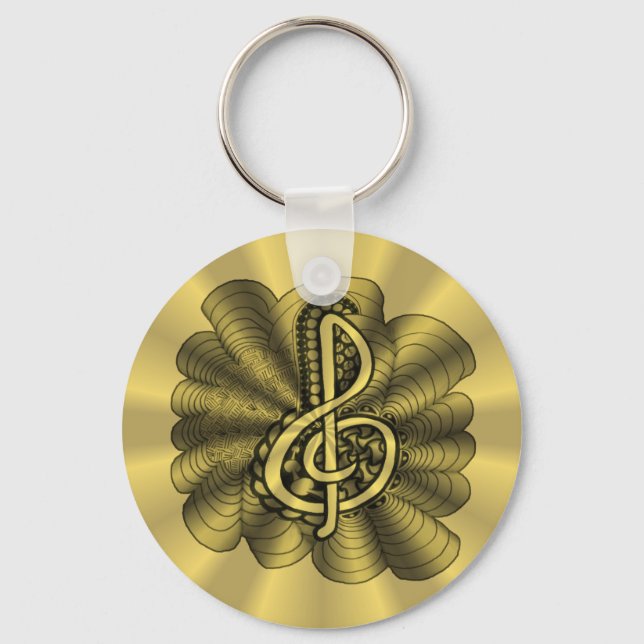 Treble Clef Gold Metallic Customizable Keychain (Front)