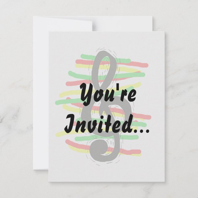 Treble Clef Graphic Black with Red Yellow Green Invitation (Front)