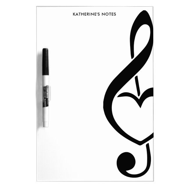 Treble Clef Heart Music Note Personalized Dry Erase Board (Front)