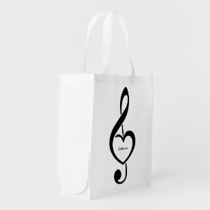 Treble Clef Heart Music Note Personalized Grocery Bag