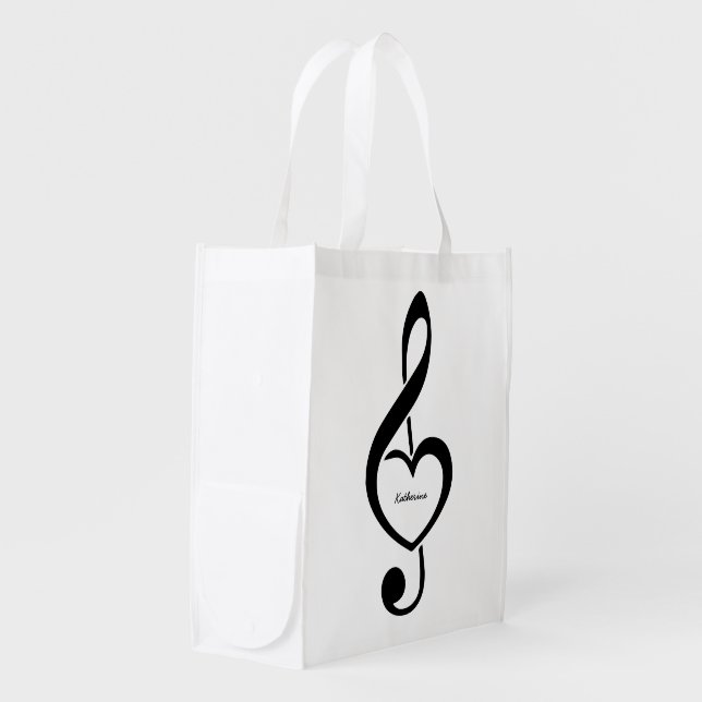 Treble Clef Heart Music Note Personalized Grocery Bag (Front Side)