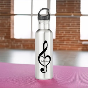Treble Clef Heart Music Note Personalized Stainless Steel Water Bottle