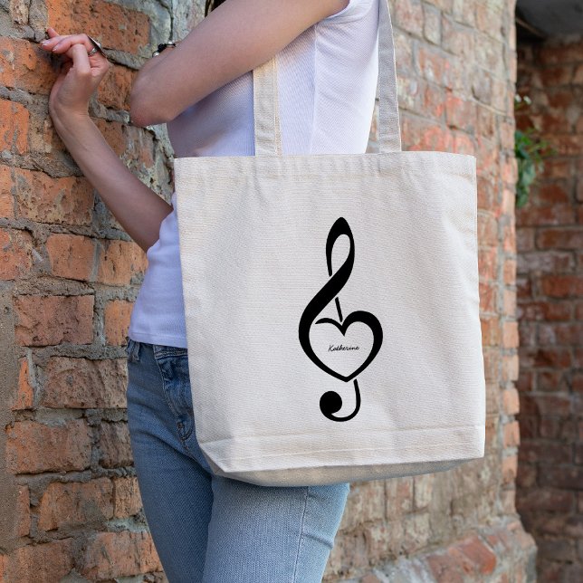 Treble Clef Heart Music Note Personalized Tote Bag (Creator Uploaded)