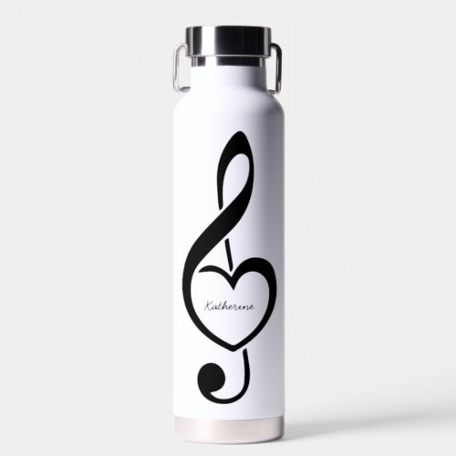 Treble Clef Heart Music Note Personalized Water Bottle