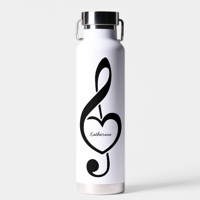 Treble Clef Heart Music Note Personalized Water Bottle (Front)