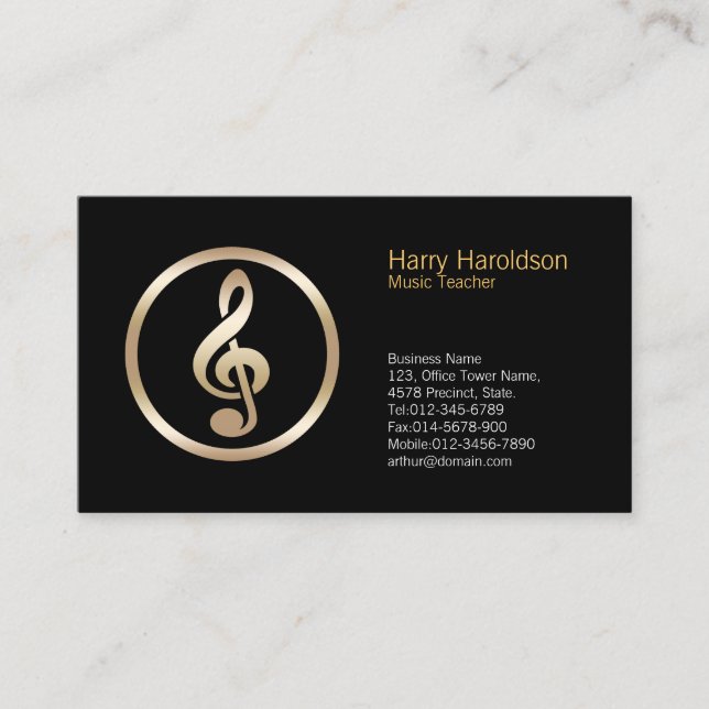 Treble Clef Icon Music Teacher Business Card (Front)