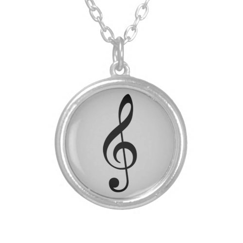 treble clef icon silver plated necklace