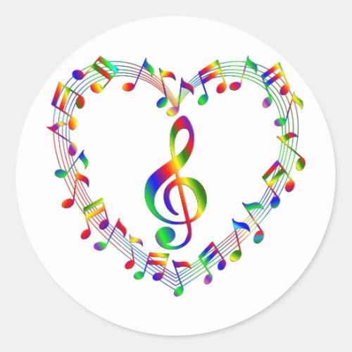 Treble Clef Inside Heart of Music Notes Classic Round Sticker