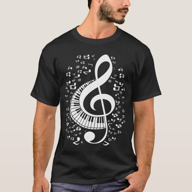 Treble Clef Keyboard Classical Music Notes Pianist T-Shirt (Front)