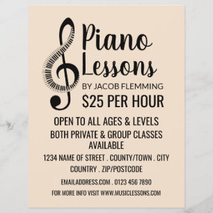 Treble Clef, Keyboard, Piano Lessons Advertising Flyer