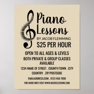 Treble Clef, Keyboard, Piano Lessons Advertising Poster