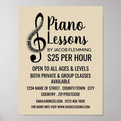 Treble Clef Keyboard Piano Lessons Advertising Poster