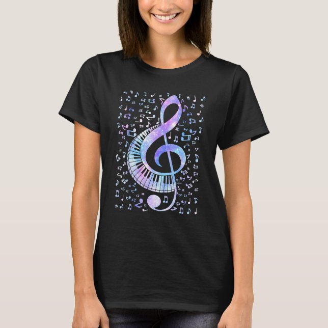 Treble Clef Keyboard Tie Dye Retro Music Notes Pia T-Shirt (Front)