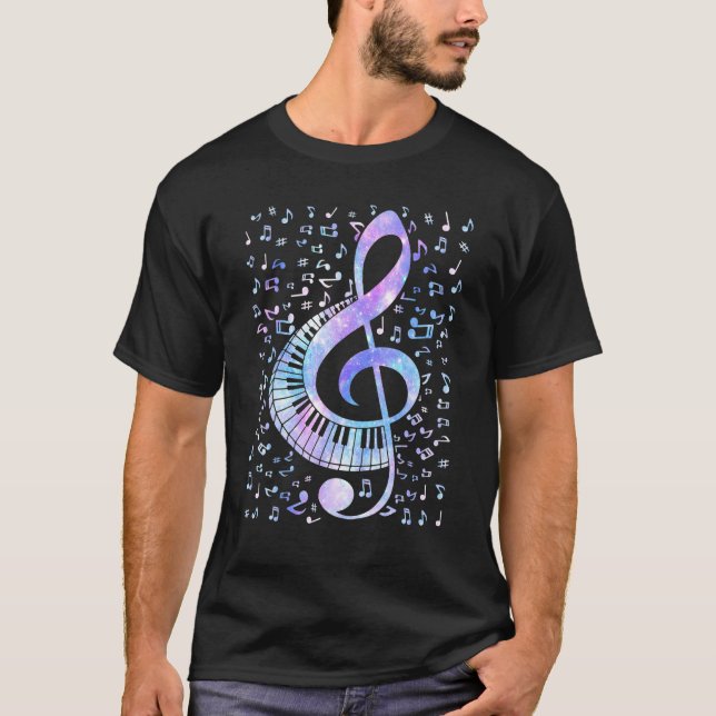 Treble Clef Keyboard Tie Dye Retro Music Notes Pia T-Shirt (Front)