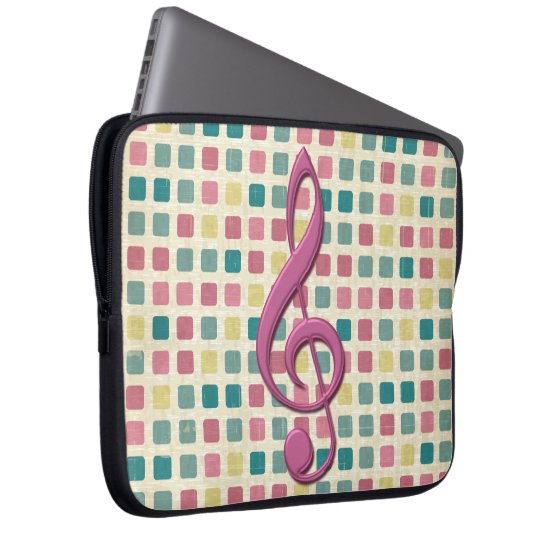 Treble Clef Mosaic Pattern Pink and Teal Laptop Sleeve