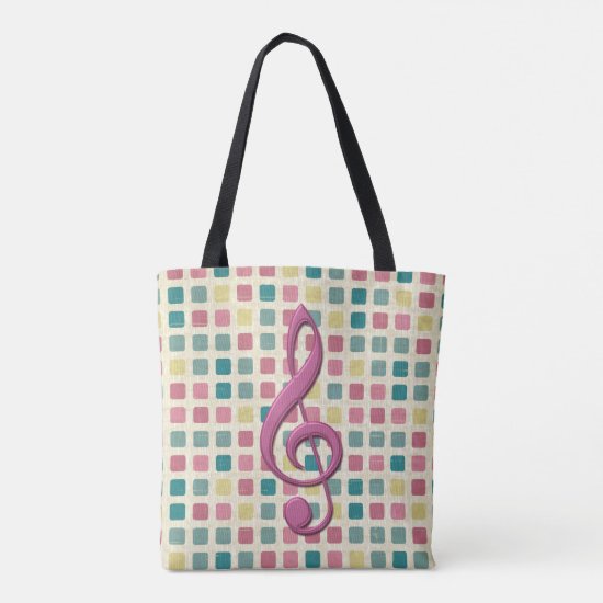 Treble Clef Mosaic Pattern Pink and Teal Tote Bag