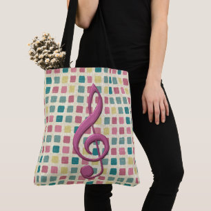 Treble Clef Mosaic Pattern Pink and Teal Tote Bag