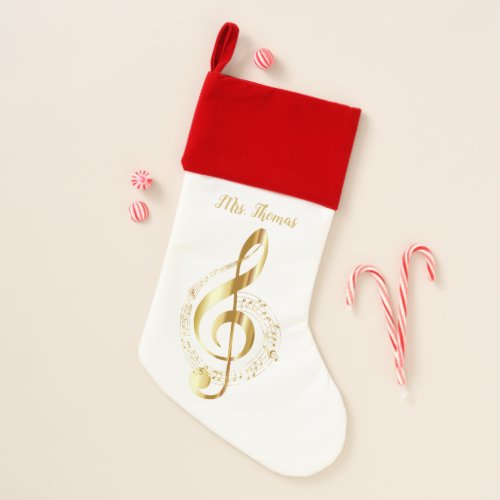 Treble Clef Music gold and white Christmas Stocking