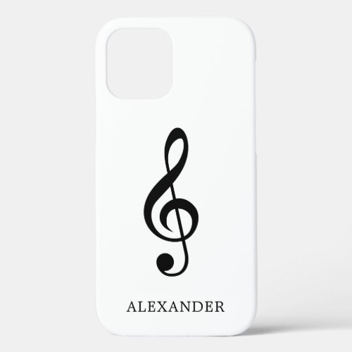 Treble Clef Music Note Black and White Name iPhone 12 Case