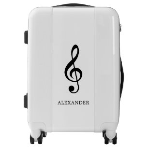 Treble Clef Music Note Black and White Name Luggage