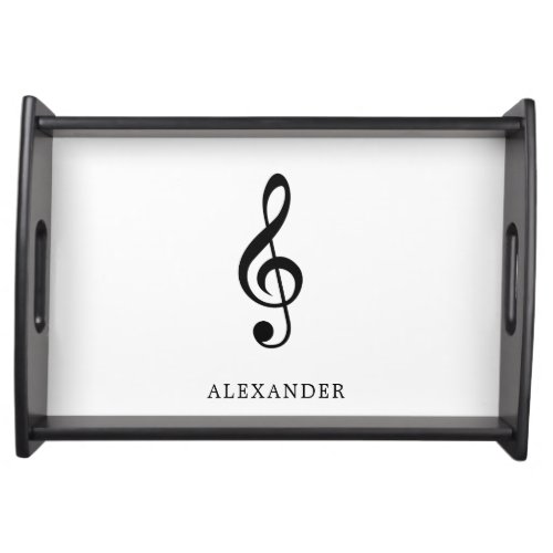 Treble Clef Music Note Black and White Name Serving Tray