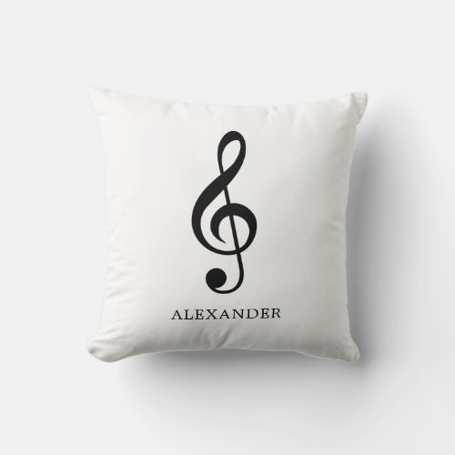 Treble Clef Music Note Black and White Name Throw Pillow