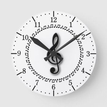 Treble Clef Music Note Design Round Clock by warrior_woman at Zazzle