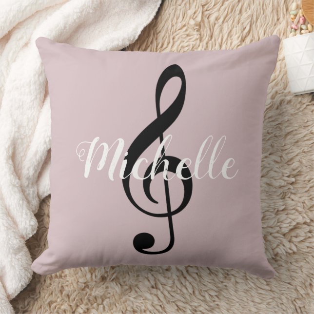 Treble Clef Music Note Monogram Name Initial pink Throw Pillow (Blanket)