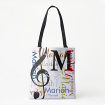 treble clef music note monogram with color names tote bag treble clef music note monogram with color names tote bag