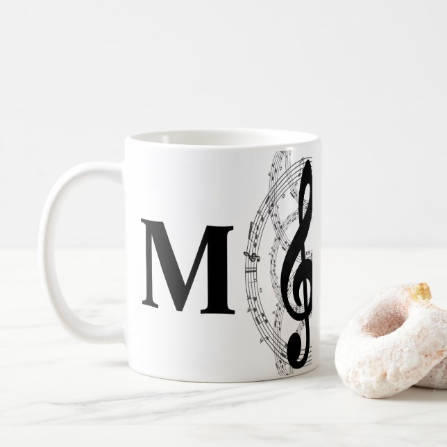 treble clef music note musician monogram  coffee mug (With Donut)