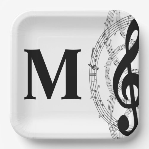 treble clef music note musician monogram square st paper plates