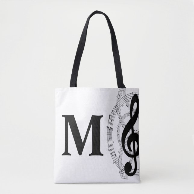 treble clef music note musician monogram tote bag (Front)