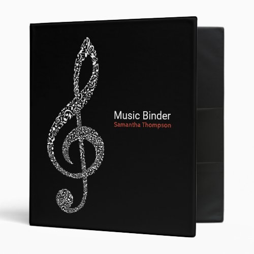 Treble Clef Music Notes Full Name Black and White  3 Ring Binder