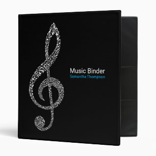Treble Clef Music Notes Full Name Black and White 3 Ring Binder