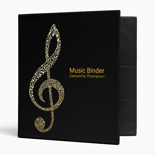 Treble Clef Music Notes Full Name Black and White  3 Ring Binder (Front/Inside)