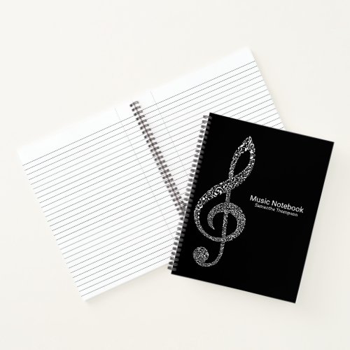 Treble Clef Music Notes Full Name Black and White  Notebook