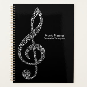 Treble Clef Music Notes Full Name Black and White Planner