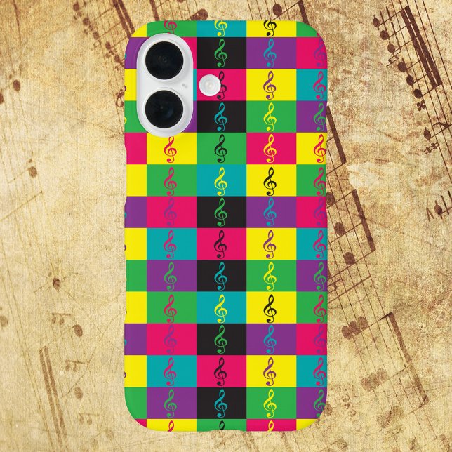 Treble Clef Music Pattern Bright Case-Mate iPhone Case (A phone case with a pattern of treble clef music symbols done in bright colors)