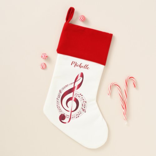 Treble Clef Music red and white Christmas Stocking