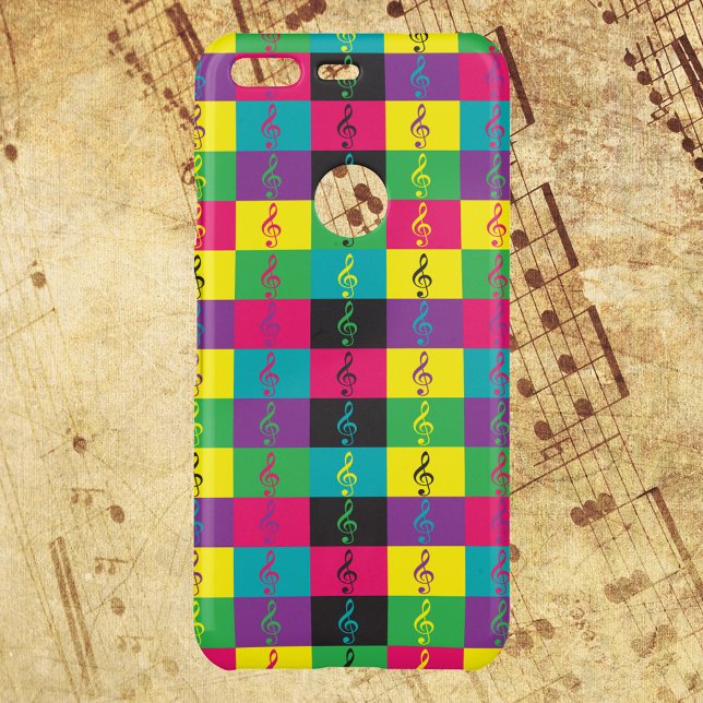 Treble Clef Music Symbol Pattern Bold Uncommon Google Pixel Case (A phone case with a colorful treble clef music symbol pattern)