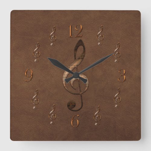 Treble Clef Music_themed Faux Leather Wall Clock