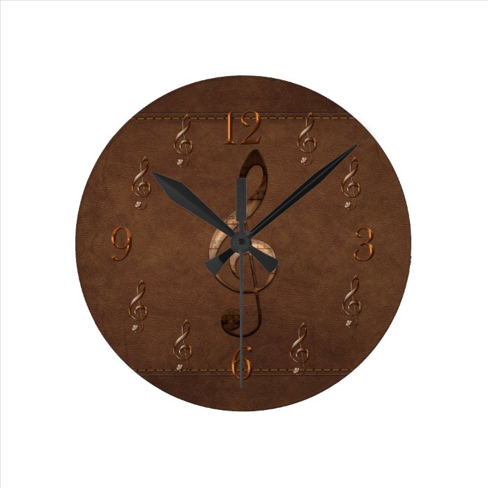 Treble Clef Music themed Faux Leather Wall Clock