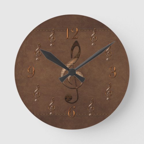 Treble Clef Music_themed Faux Leather Wall Clock