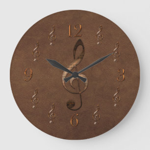 Treble Clef Music-themed Faux Leather Wall Clock