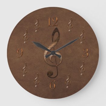 Treble Clef Music-themed Faux Leather Wall Clock by RavenSpiritPrints at Zazzle