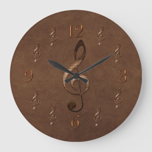 Treble Clef Music_themed Faux Leather Wall Clock
