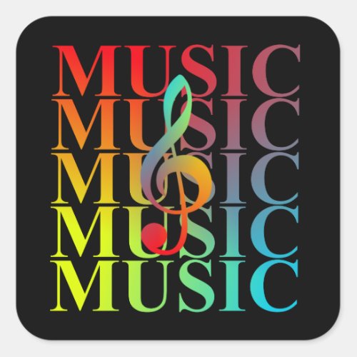 Treble Clef Music Typography Colorful Graphic Square Sticker