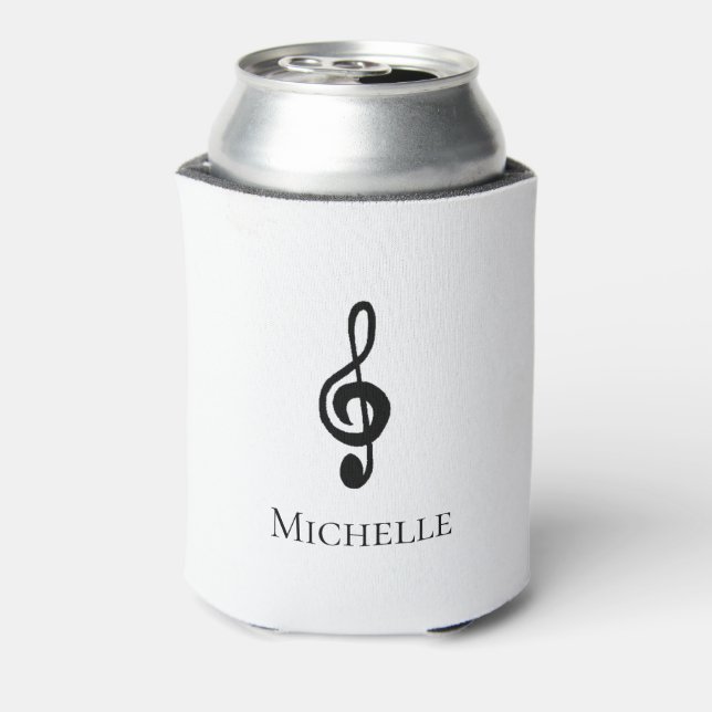 Treble Clef Musical Black White  Can Cooler (Can Back)